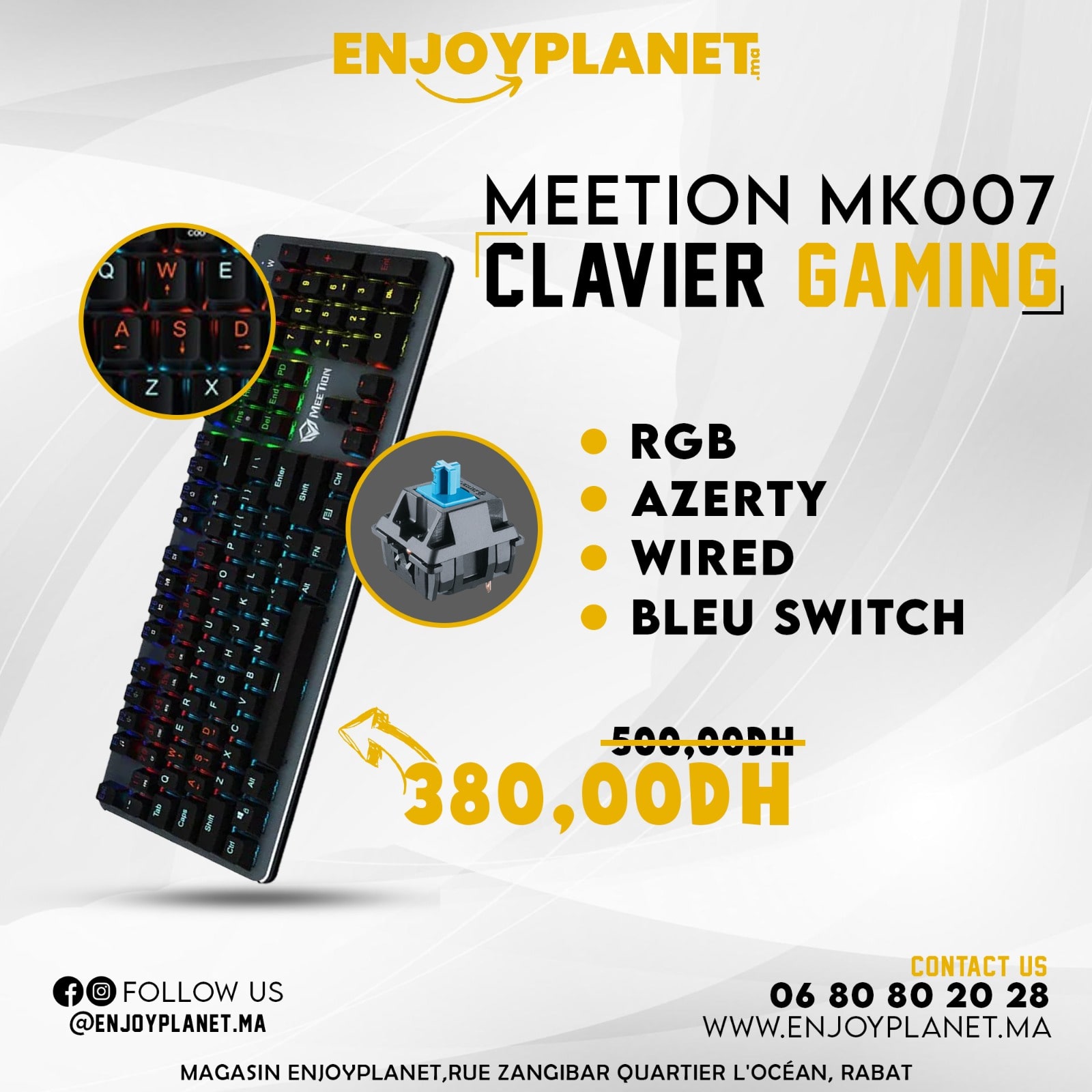 MEETION MK007 - Clavier Gamer Mécanique Blue switch - Achat jeux video  Maroc 